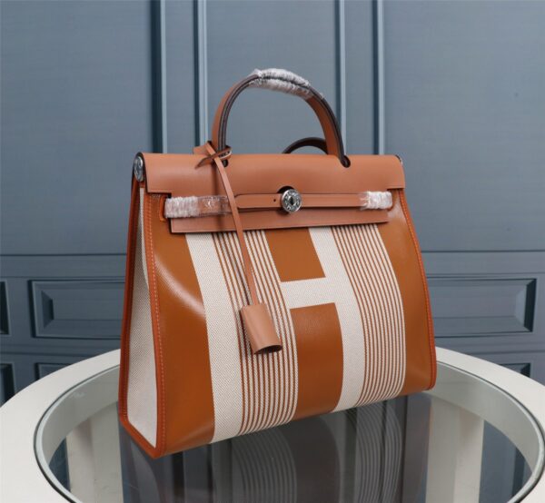 Hermes Outer Seam H Brown Cloth Bag – Brown - Image 4