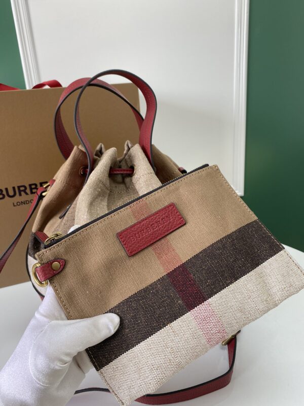 Burberry Canvas Check Bucket Bag - Red - Image 4