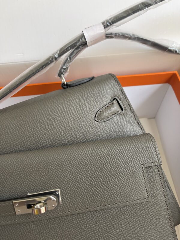 Hermes Kelly Pochette Handbag - Tin Gray - Image 4