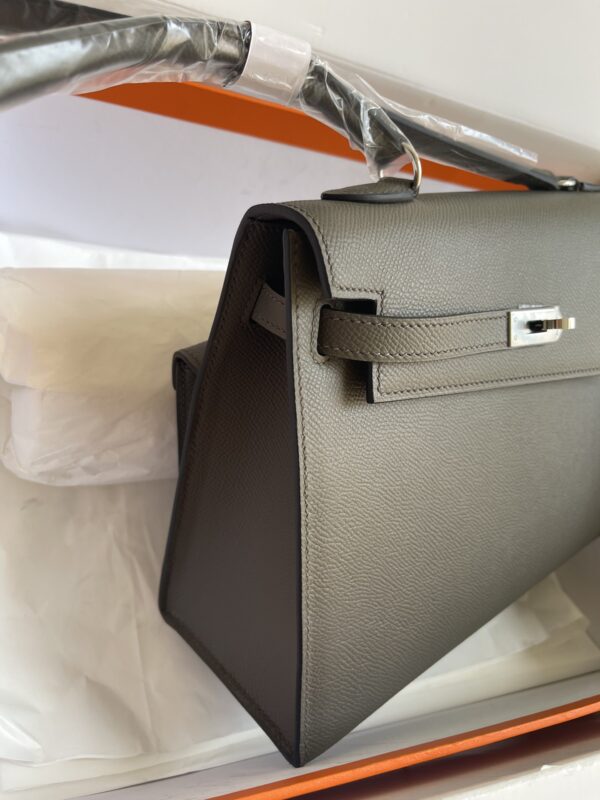 Hermes Kelly Pochette Handbag - Tin Gray - Image 5