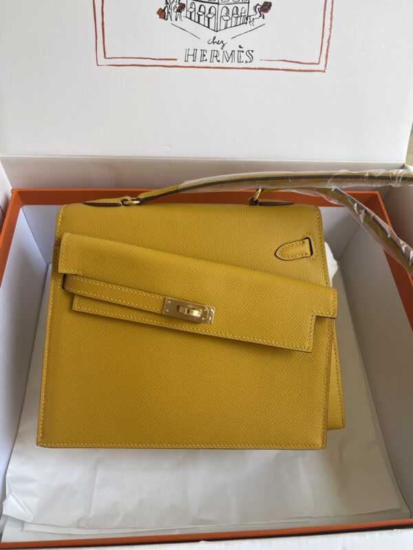 Hermes Kelly Pochette Handbag - Amber Yellow - Image 5