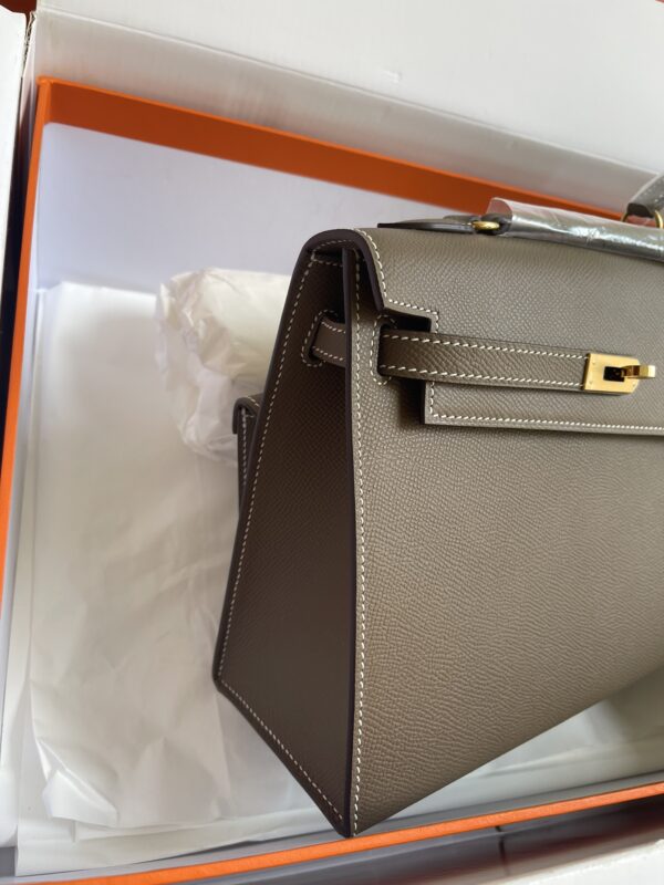 Hermes Kelly Pochette Handbag - Elephant Gray - Image 5