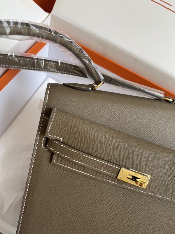 Hermes Kelly Pochette Handbag - Elephant Gray - Image 4