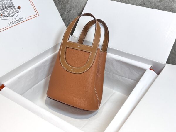 Hermes Pig Nose Vegetable Basket Bag - Golden Brown Silver Buckle - Image 5