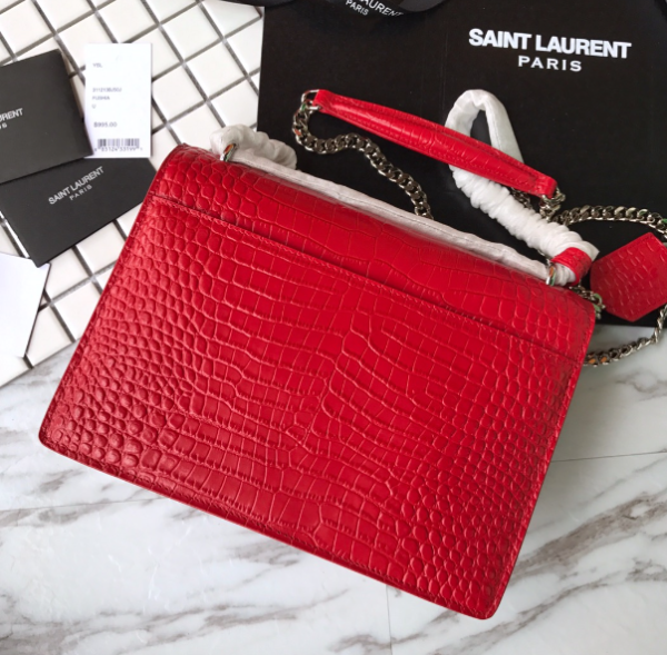 YSL Yves Small Crocodile Handbag - Red - Image 4