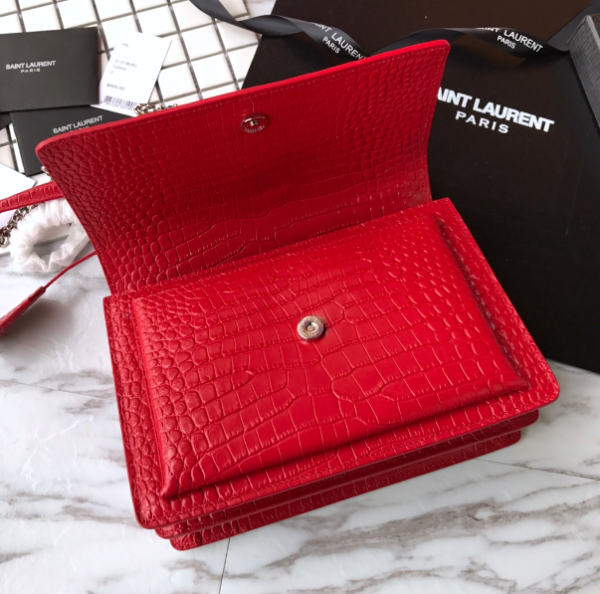 YSL Yves Small Crocodile Handbag - Red - Image 3