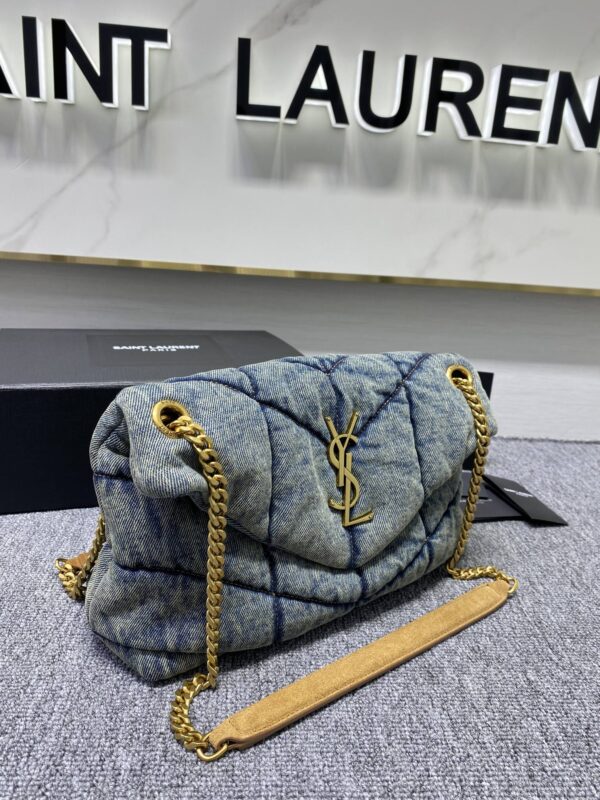 YSL Loulou Puffer Denim Handbag - Blue - Image 4