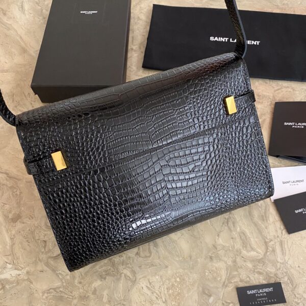 YSL Small Crocodile Flap Baguette Bag - Black - Image 2