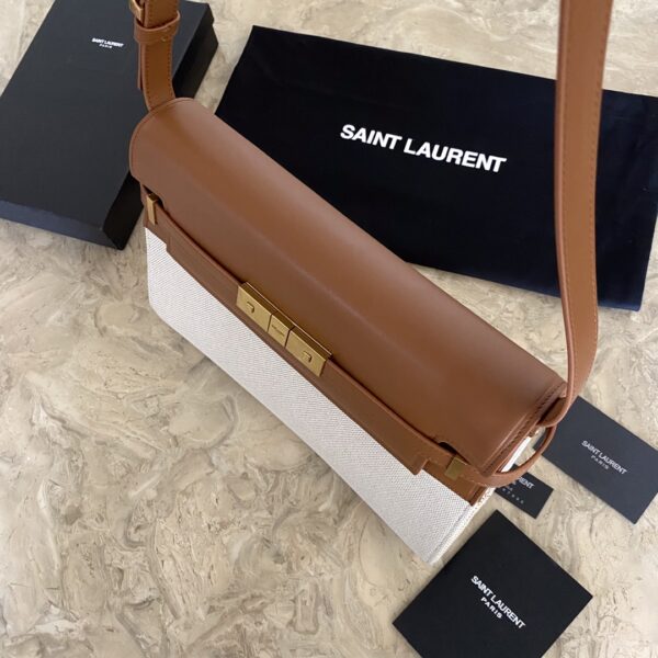 YSL Small Flap Baguette Bag - White/Brown - Image 4