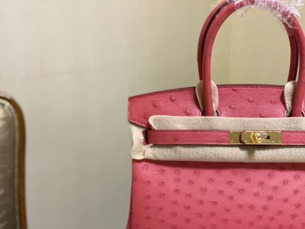 Hermes Ostrich Skin Hand Bag - Pink - Image 3