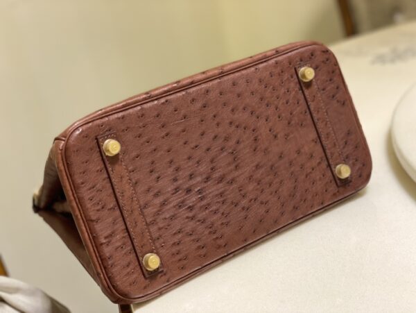 Hermes Ostrich Skin Hand Bag - Maroon - Image 2