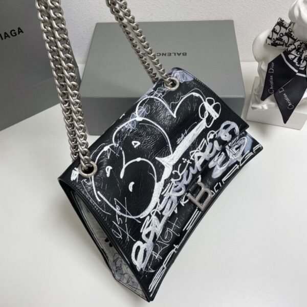 Balenciaga Graffiti Pleated Medium Chain Bag - Black/White - Image 4