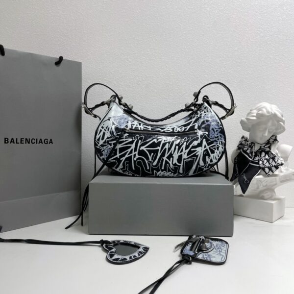 Balenciaga Half-Moon Small Armpit Dumpling Bag - Black/White - Image 5
