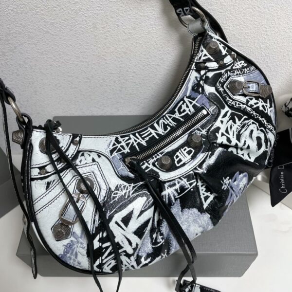 Balenciaga Half-Moon Small Armpit Dumpling Bag - Black/White - Image 2