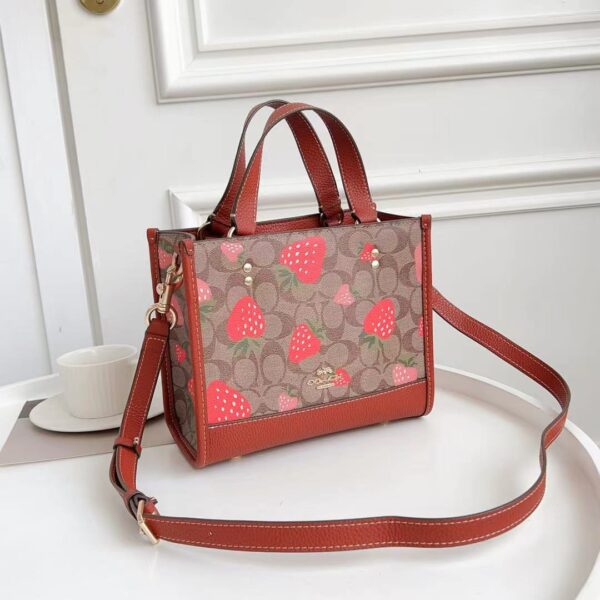 Coach Dempsey Horizontal Strawberry Small Tote Shopping Bag - Red - Image 5