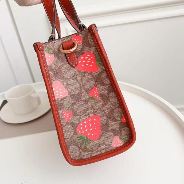 Coach Dempsey Horizontal Strawberry Small Tote Shopping Bag - Red - Image 4