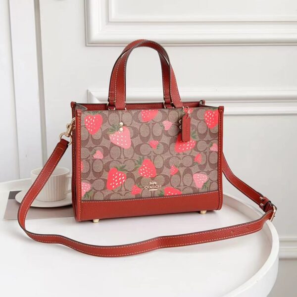 Coach Dempsey Horizontal Strawberry Large Tote Shopping Bag - Red - Image 5