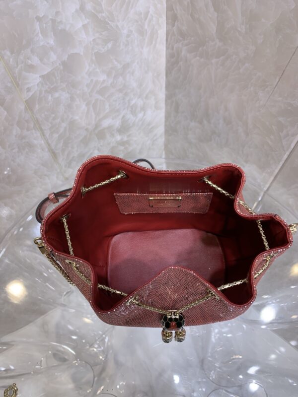 Bulgari Snake Skin Bucket Handbag  - Red - Image 2