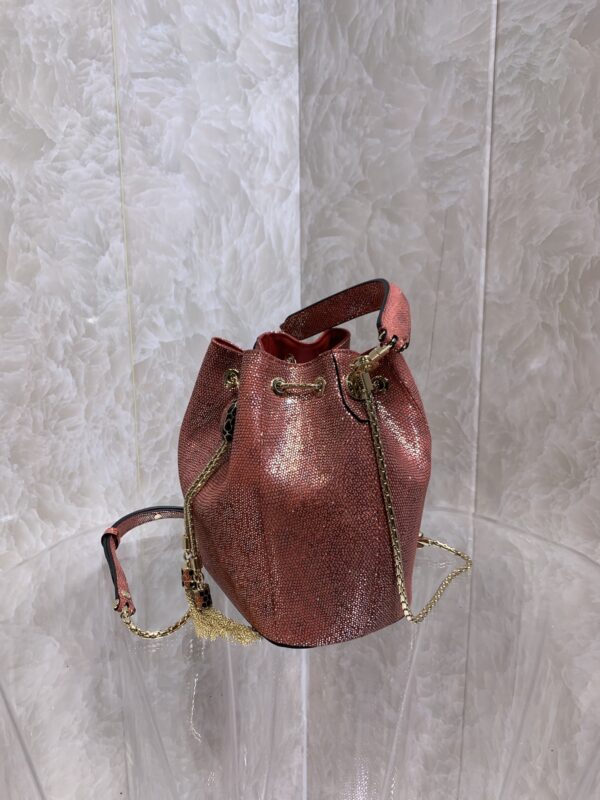 Bulgari Snake Skin Bucket Handbag  - Red - Image 4